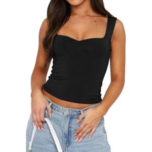 imageKaximil Womens Sleeveless Crop Tank Top Double Lined Sweetheart Neck Y2K Going Out TopsBlack