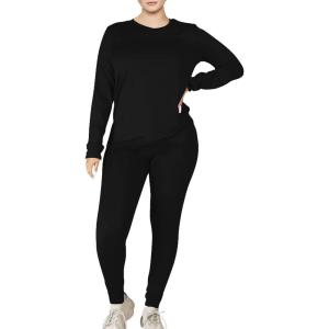 imageKaximil Womens Workout Tracksuit 2 Piece Outfits Long Sleeve Top Legging Jogger Pants SetBlack