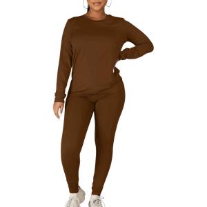 imageKaximil Womens Workout Tracksuit 2 Piece Outfits Long Sleeve Top Legging Jogger Pants SetCoffee