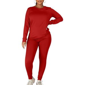imageKaximil Womens Workout Tracksuit 2 Piece Outfits Long Sleeve Top Legging Jogger Pants SetRed