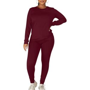 imageKaximil Womens Workout Tracksuit 2 Piece Outfits Long Sleeve Top Legging Jogger Pants SetWine Red