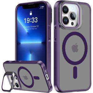 imageUpgraded Magnetic for iPhone 15 Pro Max Case with Builtin KickstandScreen Protector IncludedWireless Charging Compatible21ft Drop TestedSlim Fit Translucent Matte Acrylic  BluePurple w Camera Cover