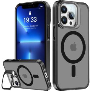 imageUpgraded Magnetic for iPhone 15 Pro Max Case with Builtin KickstandScreen Protector IncludedWireless Charging Compatible21ft Drop TestedSlim Fit Translucent Matte Acrylic  BlueBlack w Camera Cover