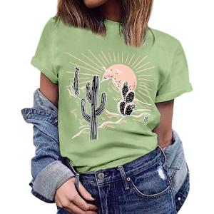 imageWomens Short Sleeve T Shirts Graphic Tees Crewneck Casual Loose 2025 Summer Boho TopsCactus