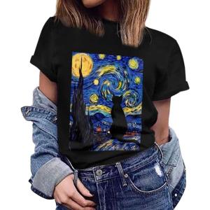 imageWomens Short Sleeve T Shirts Graphic Tees Crewneck Casual Loose 2025 Summer Boho TopsCat1