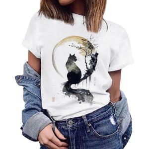 imageWomens Short Sleeve T Shirts Graphic Tees Crewneck Casual Loose 2025 Summer Boho TopsCat2