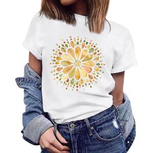 imageWomens Short Sleeve T Shirts Graphic Tees Crewneck Casual Loose 2025 Summer Boho TopsFlower