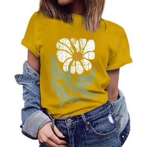 imageWomens Short Sleeve T Shirts Graphic Tees Crewneck Casual Loose 2025 Summer Boho TopsFlower1