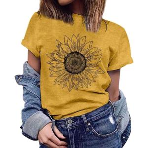 imageWomens Short Sleeve T Shirts Graphic Tees Crewneck Casual Loose 2025 Summer Boho TopsFlower7