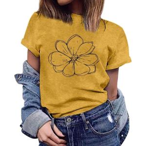 imageWomens Short Sleeve T Shirts Graphic Tees Crewneck Casual Loose 2025 Summer Boho TopsFlower8