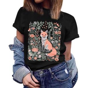 imageWomens Short Sleeve T Shirts Graphic Tees Crewneck Casual Loose 2025 Summer Boho TopsFox