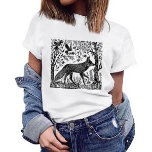 imageWomens Short Sleeve T Shirts Graphic Tees Crewneck Casual Loose 2025 Summer Boho TopsFox1