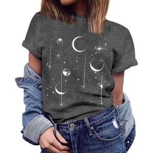imageWomens Short Sleeve T Shirts Graphic Tees Crewneck Casual Loose 2025 Summer Boho TopsGrey Star