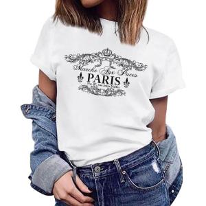 imageWomens Short Sleeve T Shirts Graphic Tees Crewneck Casual Loose 2025 Summer Boho TopsWhite