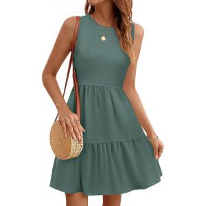 imageWomens Sleeveless Summer Mini Dress Tank Flowy Tiered Short A Line Sundresses Beach Vacation Dresses with PocketsOlive Green