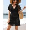imageKaximil Womens Crochet Bathing Suit Cover up Short Sleeve Beach Dress Swimsuit Coverup SwimwearBlack