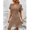 imageKaximil Womens Crochet Bathing Suit Cover up Short Sleeve Beach Dress Swimsuit Coverup SwimwearKhaki