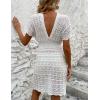 imageKaximil Womens Crochet Bathing Suit Cover up Short Sleeve Beach Dress Swimsuit Coverup SwimwearWhite