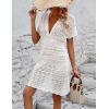 imageKaximil Womens Crochet Bathing Suit Cover up Short Sleeve Beach Dress Swimsuit Coverup SwimwearWhite
