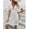 imageKaximil Womens Crochet Bathing Suit Cover up Short Sleeve Beach Dress Swimsuit Coverup SwimwearWhite