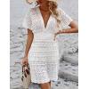 imageKaximil Womens Crochet Bathing Suit Cover up Short Sleeve Beach Dress Swimsuit Coverup SwimwearWhite