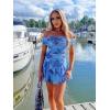 imageKaximil Womens Off The Shoulder Floral Mini Dress Ruffle Hem Ruched Corset Short Cocktail Party DressesBlue