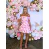imageKaximil Womens Off The Shoulder Floral Mini Dress Ruffle Hem Ruched Corset Short Cocktail Party DressesPink
