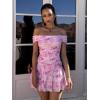 imageKaximil Womens Off The Shoulder Floral Mini Dress Ruffle Hem Ruched Corset Short Cocktail Party DressesPink