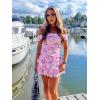 imageKaximil Womens Off The Shoulder Floral Mini Dress Ruffle Hem Ruched Corset Short Cocktail Party DressesPink