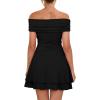 imageKaximil Womens Off The Shoulder Mini Dress Ruffle Hem Ruched Corset Short Cocktail Party Dresses Large Black