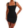 imageKaximil Womens Sexy Bodycon Bodice Tank Mini Dress Square Neck Ruched Slit Short Party DressesBlack
