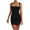 imageKaximil Womens Sexy Bodycon Bodice Tank Mini Dress Square Neck Ruched Slit Short Party DressesBlack
