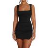 imageKaximil Womens Sexy Bodycon Bodice Tank Mini Dress Square Neck Ruched Slit Short Party DressesBlack