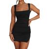 imageKaximil Womens Sexy Bodycon Bodice Tank Mini Dress Square Neck Ruched Slit Short Party DressesBlack