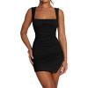imageKaximil Womens Sexy Bodycon Bodice Tank Mini Dress Square Neck Ruched Slit Short Party DressesBlack