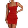 imageKaximil Womens Sexy Bodycon Bodice Tank Mini Dress Square Neck Ruched Slit Short Party DressesRed