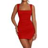 imageKaximil Womens Sexy Bodycon Bodice Tank Mini Dress Square Neck Ruched Slit Short Party DressesRed