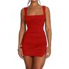 imageKaximil Womens Sexy Bodycon Bodice Tank Mini Dress Square Neck Ruched Slit Short Party DressesRed
