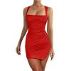 imageKaximil Womens Sexy Bodycon Bodice Tank Mini Dress Square Neck Ruched Slit Short Party DressesRed