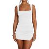 imageKaximil Womens Sexy Bodycon Bodice Tank Mini Dress Square Neck Ruched Slit Short Party DressesWhite
