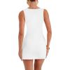 imageKaximil Womens Sexy Bodycon Bodice Tank Mini Dress Square Neck Ruched Slit Short Party DressesWhite
