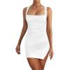 imageKaximil Womens Sexy Bodycon Bodice Tank Mini Dress Square Neck Ruched Slit Short Party DressesWhite