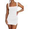 imageKaximil Womens Sexy Bodycon Bodice Tank Mini Dress Square Neck Ruched Slit Short Party DressesWhite