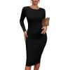 imageKaximil Womens Sexy Bodycon Ruched Long Sleeve Basic Midi Club Party Pencil DressesBlack