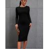 imageKaximil Womens Sexy Bodycon Ruched Long Sleeve Basic Midi Club Party Pencil DressesBlack