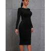 imageKaximil Womens Sexy Bodycon Ruched Long Sleeve Basic Midi Club Party Pencil DressesBlack