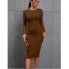 imageKaximil Womens Sexy Bodycon Ruched Long Sleeve Basic Midi Club Party Pencil DressesCoffee
