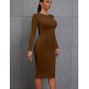 imageKaximil Womens Sexy Bodycon Ruched Long Sleeve Basic Midi Club Party Pencil DressesCoffee