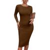 imageKaximil Womens Sexy Bodycon Ruched Long Sleeve Basic Midi Club Party Pencil DressesCoffee