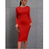 imageKaximil Womens Sexy Bodycon Ruched Long Sleeve Basic Midi Club Party Pencil DressesRed